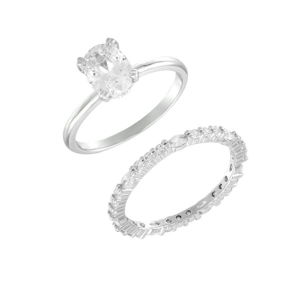 Fine Silver Plate Oval Bridal Set with Cubic Zirconia Stones