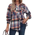 thumbnail image 5 of Feancey Women's Button Down Shirts Long Sleeve Plaid Shacket Lightweight Casual Gingham Shirt Dressy Trendy Going Out Blouses with Pockets Orange XL, 5 of 9