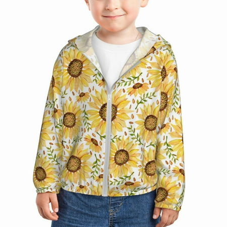 

Ocsxa Watercolor With Sunflowers Print Kids Active Zipper Sun Protection Jacket Boys Girls Hooded Cooling Shirt-2 Years