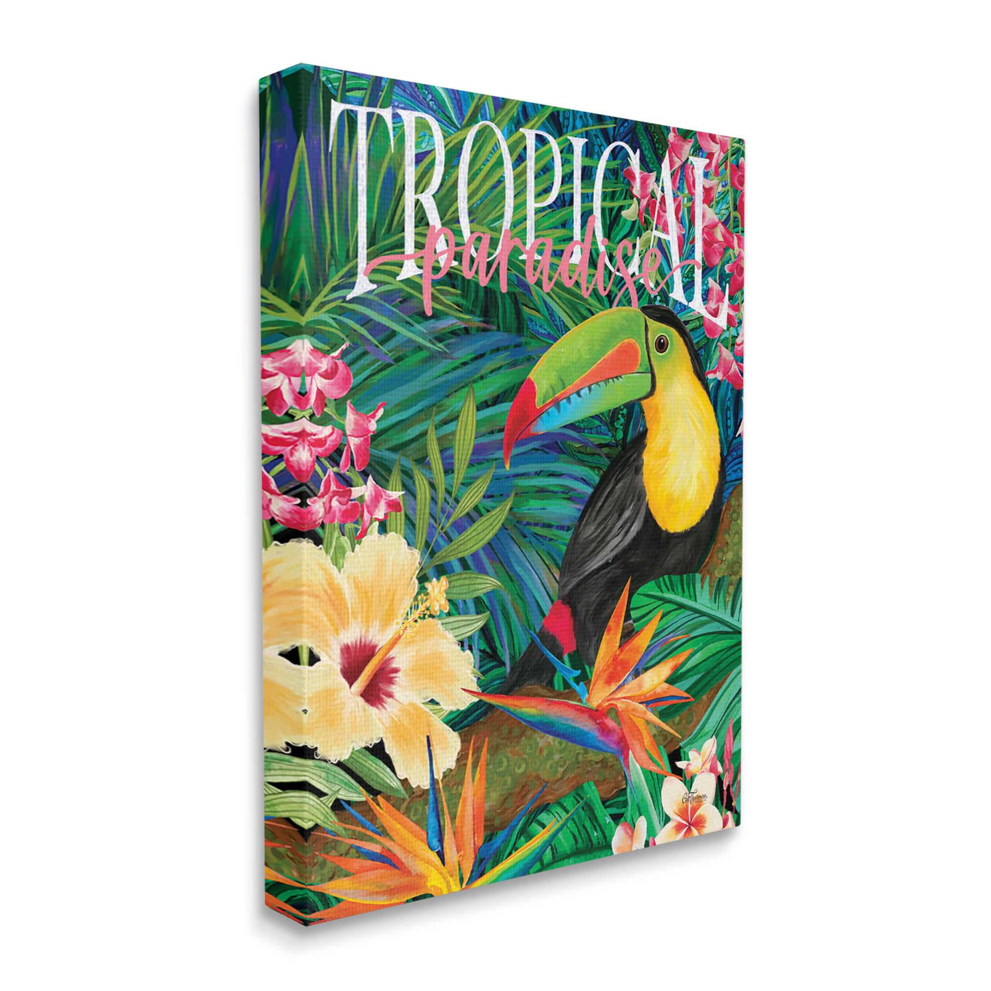 Stupell Industries Tropical Paradise Toucan Animals & Insects Painting Gallery Wrapped Canvas Print Wall Art, 30 x 40