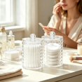 thumbnail image 3 of 4 Pack Acrylic Qtip Holder Dispenser, Bathroom Jars with Lids Set, Cotton Swab Storage Box,Vanity Organizer Canisters, Cotton Pad & Ball Holder, Restroom Bathroom Organizer, Makeup Storage Canisters, 3 of 6
