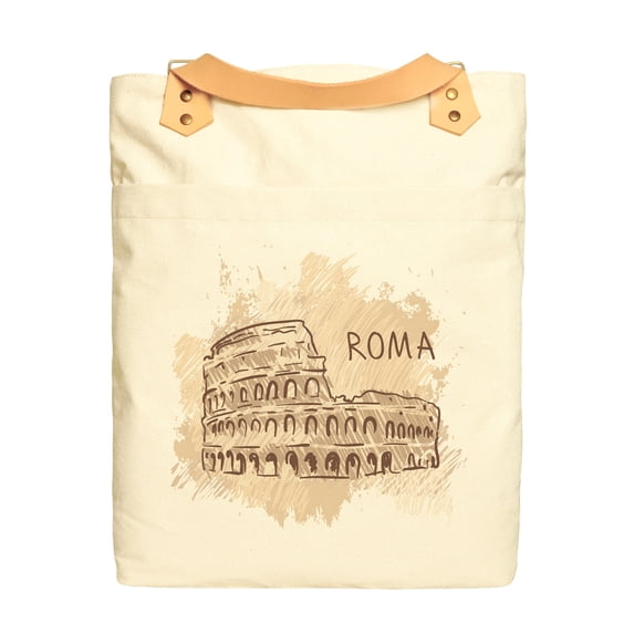 Unisex Roma Print 100% Cotton Canvas Leather Straps Laptop Backpack WAS_34