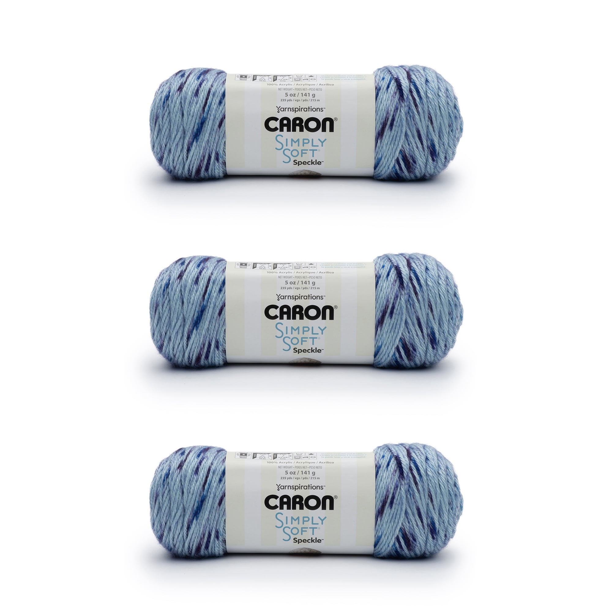 Caron 3 Pack Simply Soft Camo 100% Acrylic Soft Snow Camo White Silver Gray Blend Yarn for Knitting Crocheting Medium #4 