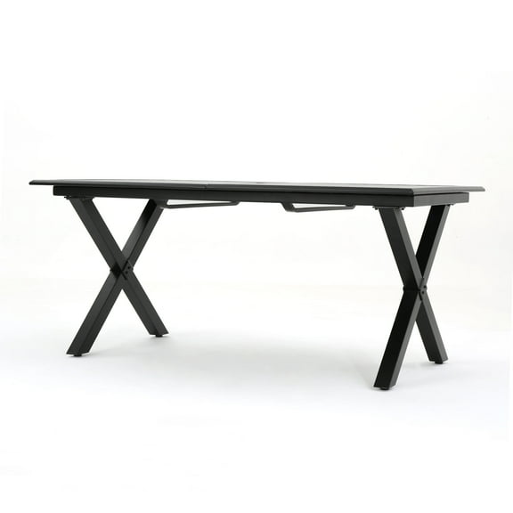 GDF Studio Stonewall Outdoor Cast Aluminum Expandable Dining Table, Black