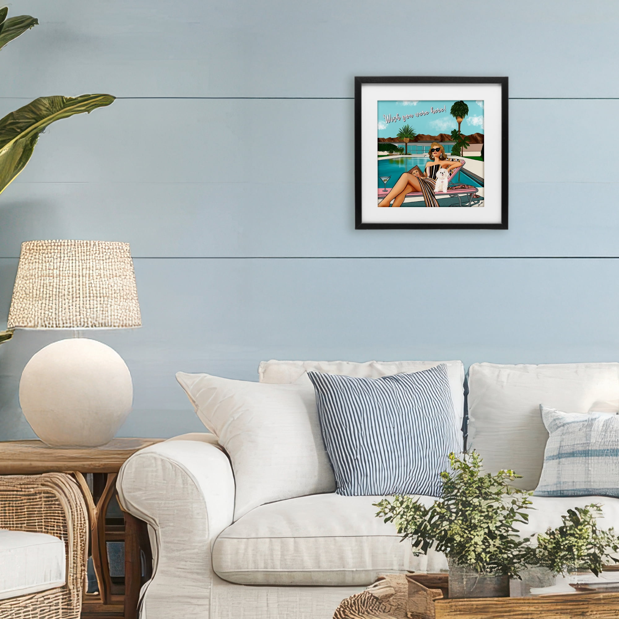 Stupell Industries Wish You Were Here Palm Springs Black Framed Print Under Glass, design by Tara Boone