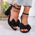 thumbnail image 3 of Dakaela Women's Open Toe Heels Sandals Bow Low Block Chunky Heel Party Dress Wedding Bride Pumps Shoes with Ankle Strap Size 6-9 Black, 3 of 9