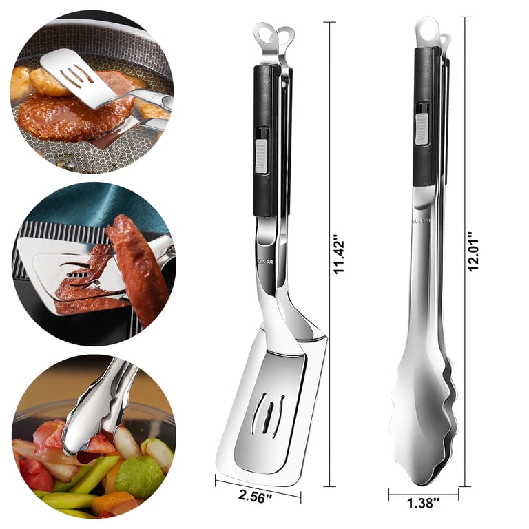AGCAN Grill Tongs & Turner Set, 2-Pack, 12 in, Black photo 6