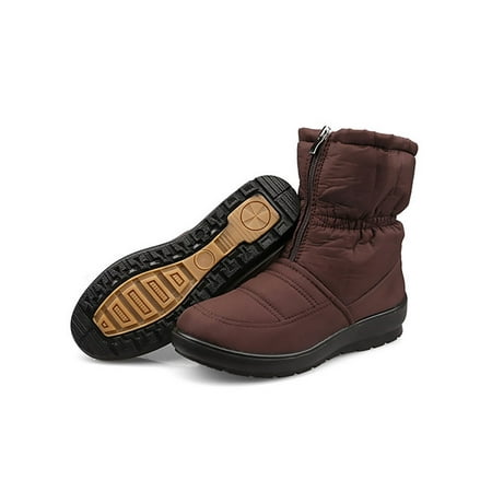 

Zodanni Womens Casual Snow Boots Work Breathable Plush Lined Winter Shoes Comfort Non Slip Front Zip Warm Boot Brown 8.5