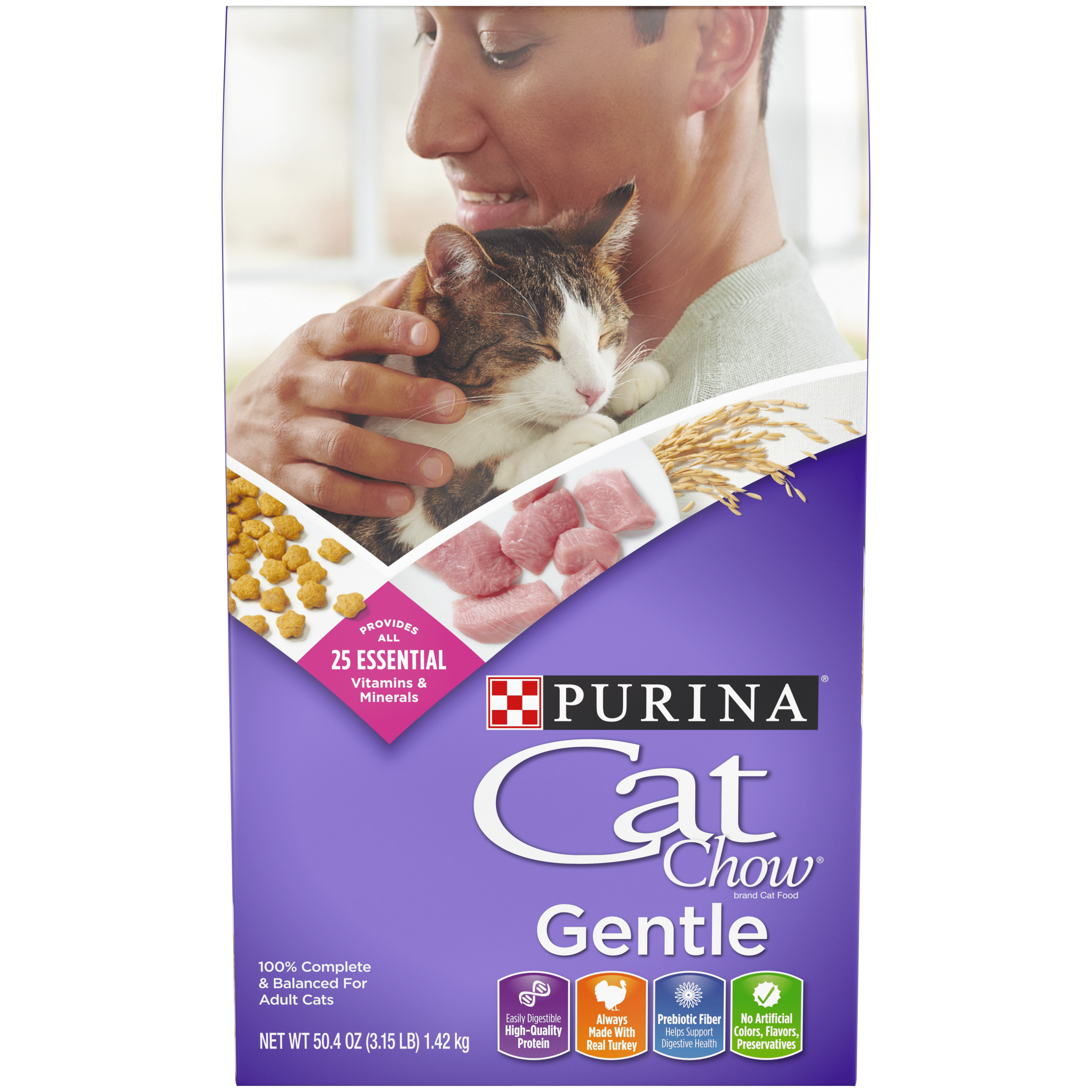 Purina Cat Chow Sensitive Stomach Dry Cat Food, Gentle, 3.15 lb. Bag