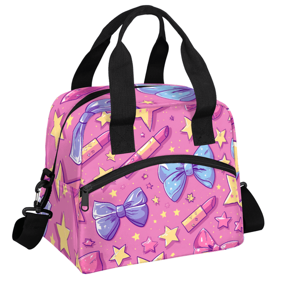 Herdesigns Bow Lipstick Insulated Lunch Bag for Women Men Adults Large Reusable Lunch Box Starry Leakproof Cooler Tote Bags with Adjustable Shoulder Strap