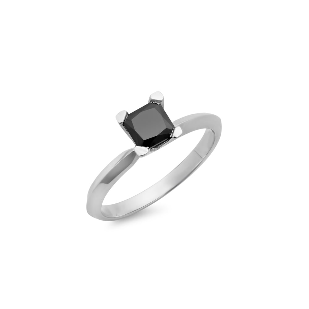Sterling Silver Princess Cut Black Diamond Ladies Solitaire Bridal Engagement Ring