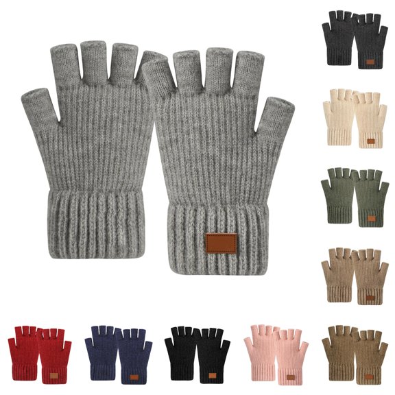 PMVFHDE Gloves & Mittens Winter Thermal Half Finger Knitted Warm Touchscreen Texting Mittens For Cold Weather Hand Grey - One Size