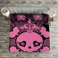 thumbnail image 3 of Ambesonne Pink Quilted Bedspread Set 3 Pcs, Skull Grunge Pop Art, Queen Size, Pink Black, 3 of 3