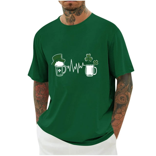 Blusas y camisas de manga corta con cuello redondo para hombre. Blusa de poliéster con hombros caídos y cuello redondo con estampado del Día de San Patricio.