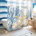thumbnail image 5 of No Hook Shower Curtain with Built-in Rings - Blue Coastal Ocean Beach Themedl Washable Waterproof Fabric Bathroom Curtains for Hotel,Rentals, 72 X 78 Inch Long , Starfish Shell Coral, 5 of 9