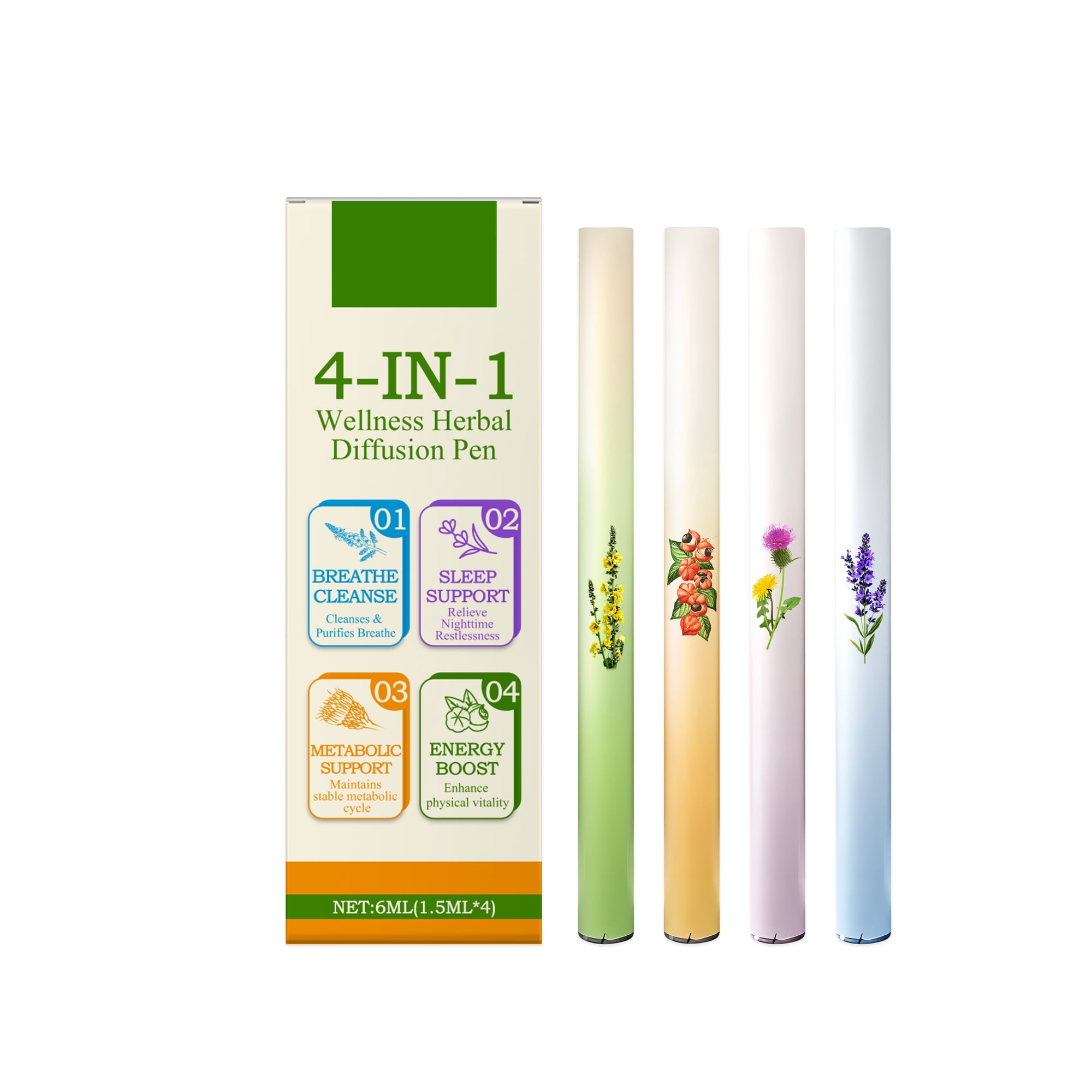 Alvantor Herbal Diffuser Pen 4-Pack for Sleep Support and Focus Boost