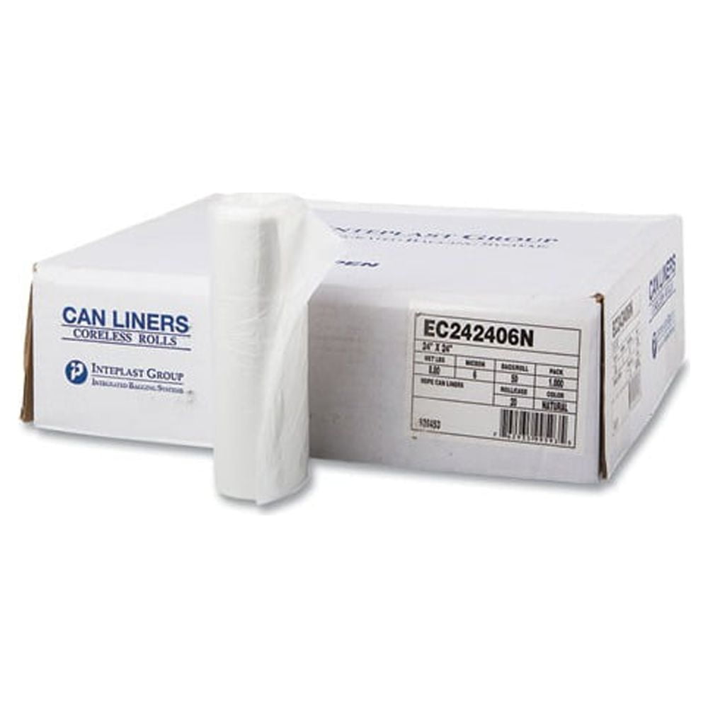 Inteplast Group Commercial Trash Bags, Perforated Roll, 10gal, 24 x 24, Natural, 1000/Carton
