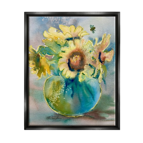 Stupell Industries Modern Yellow Daisies Botanical & Floral Painting Black Floater Framed Art Print Wall Art, 17 x 21