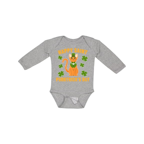 Inktastic St. Patrick's Day Happy Saint Purrtrick's Day Boys or Girls Long Sleeve Baby Bodysuit