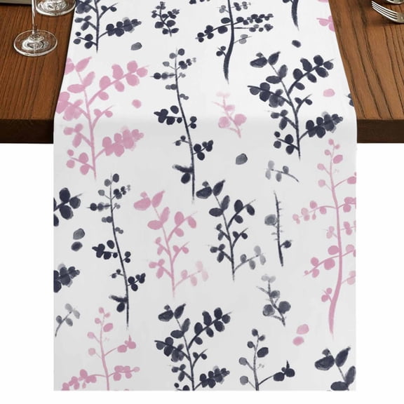 Table Runners 48 Inches Long Dress Scarves, Grey Pink Botanical Farmhouse Kitchen/Dining Table Runner, Short Coffee Tablerunners, Watercolor Spring Floral Summer Leaf 13x48 Inch