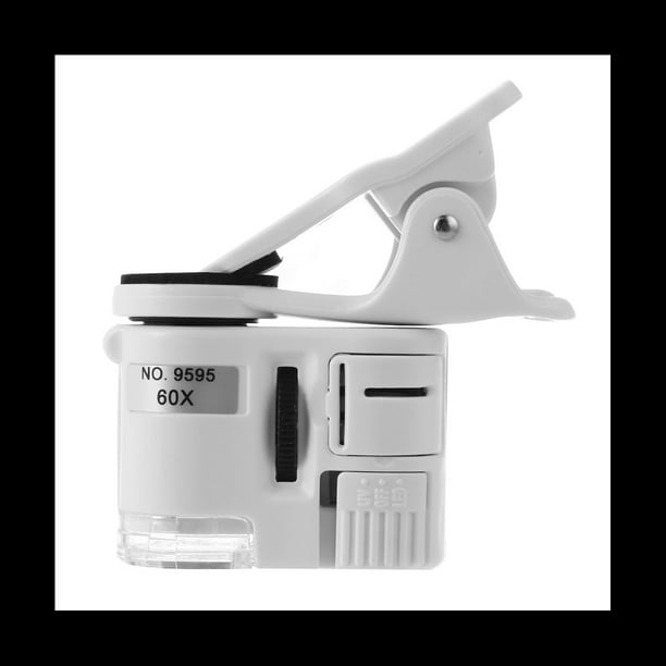 CáMara Universal con Zoom 60X con Luz LED TeléFono ABS Mini Microscopio de Bolsillo PortáTil para TeléFonos Inteligentes MóViles