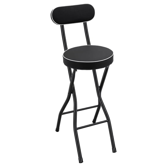 ChicHomey 2 Pcs Folding Stool,X-Shaped Bar High Chairs,Non-Slip Feet,25.6 in Cushioned Padded with Back,for Camping Kitchen Home Office (Black)