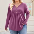 thumbnail image 4 of TQWQT Plus Size Tunic Tops for Women 4x-5x Fall Long Sleeve Tunics Shirts Basic Plain Tshirts V Neck Henley T Shirts Loose Casual Clothes for Women Purple 2XL, 4 of 4