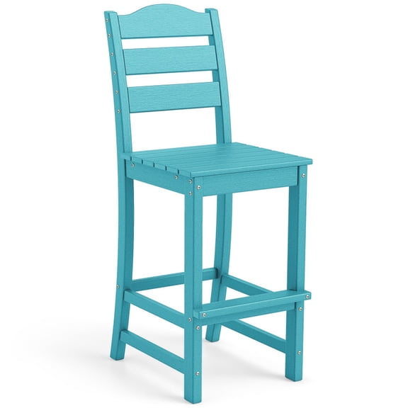 Biotree 30 Inch Counter Height HDPE Bar Stool with Backrest and Footrest, Turquoise - Outdoor Patio Bar Height Chair with Footrest