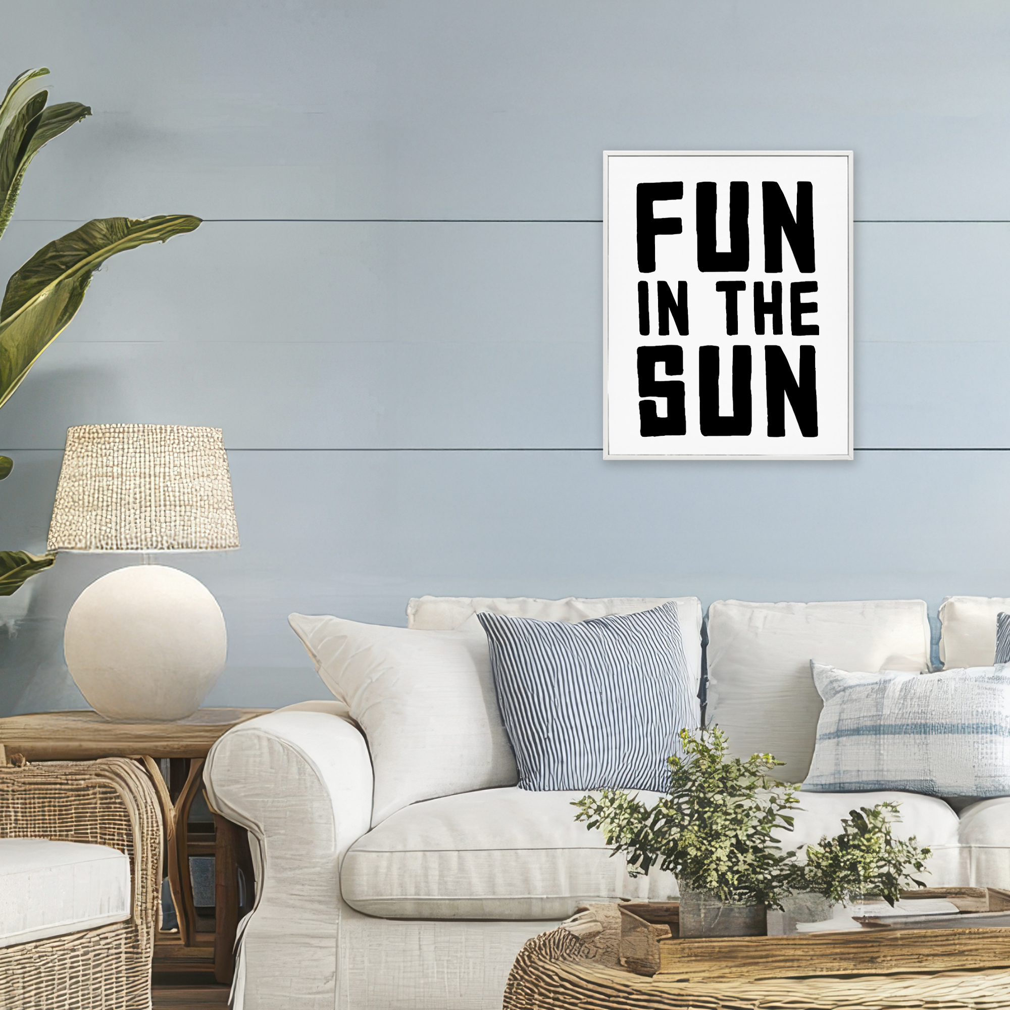 Fun In Sun Simple Sentiment White Framed Giclee Art, design by Lettered and Lined