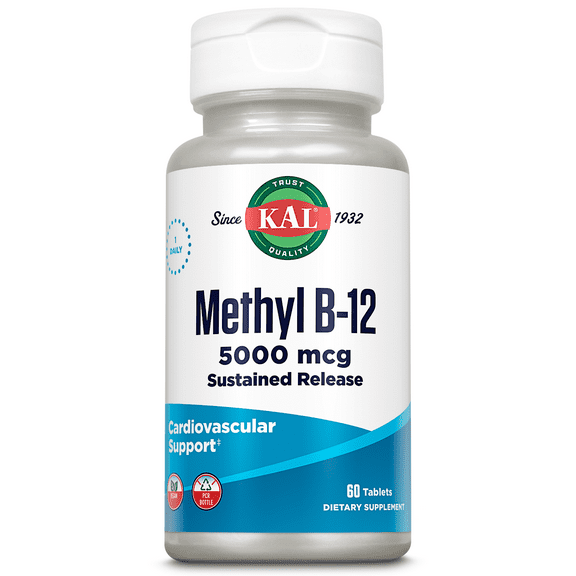 KAL Methyl B-12 5000 mcg Sustained Release | Healthy Metabolism, Energy, Nerve & Red Blood Cell Support | Vegetarian | Lab Verified | 60 Tablets