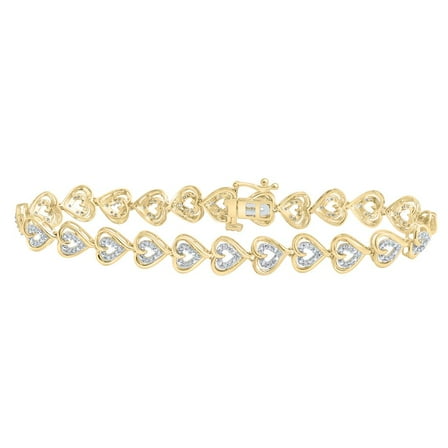 10K Yellow Gold Diamond Women's Fancy Heart Link Tennis Bracelet 1/2 CT | 7.25"