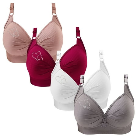 Lisbinx Bras for Women Full Coverage 4PC Woman s Printing Gathered Together Large Size Daily Bra Underwear No Rims Limited Time Deals of the Day