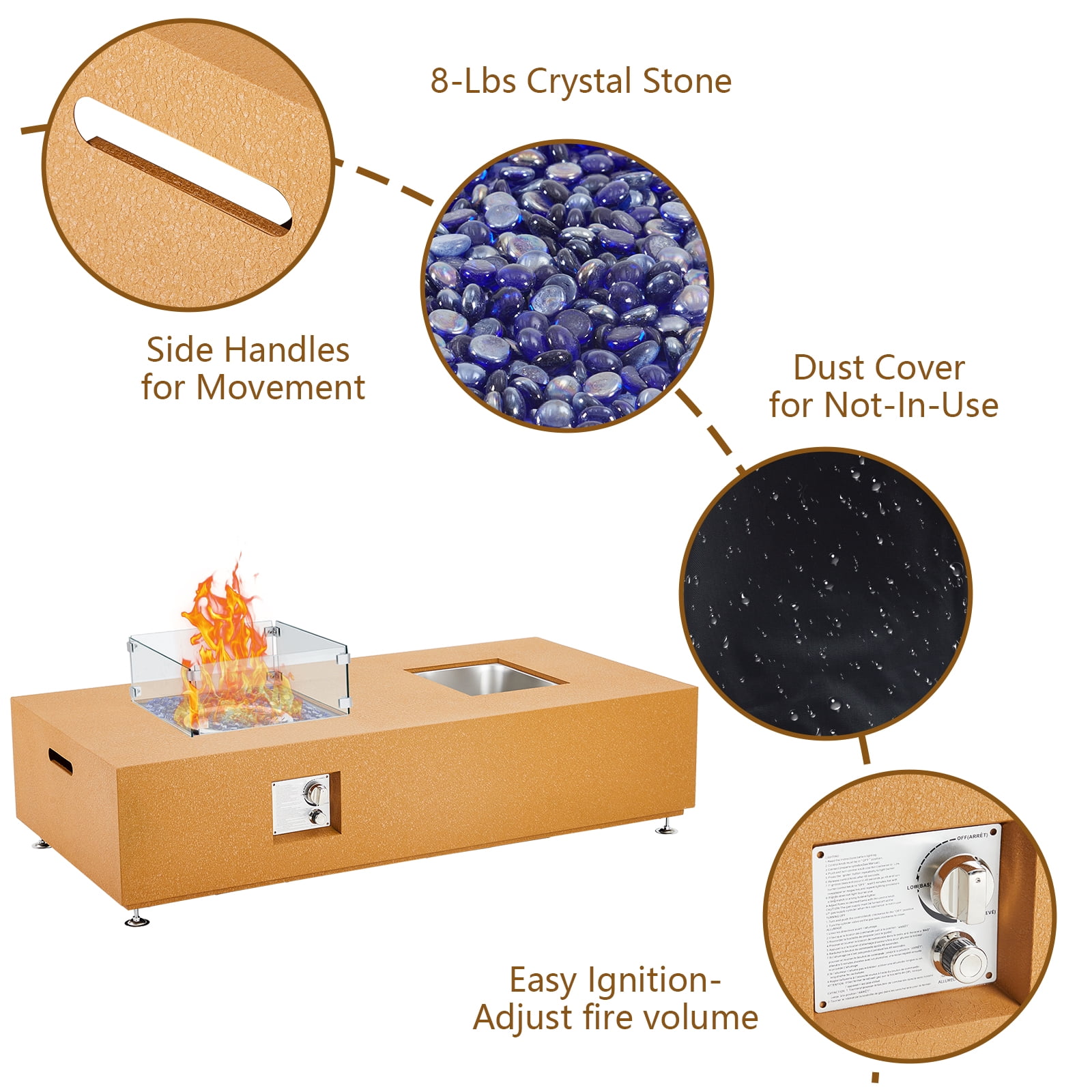 48-Inch Outdoor Gas Fire Pit Table,50,000 BTU for Powerful Patio Heat,All-Weather Design with Wind Guard, Rain Cover & Hidden Tank Storage