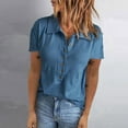 thumbnail image 2 of Jophufed Women Summer Tops Fashion Crewneck Solid Color Button T-shirt Tops Short Sleeve Blouse Flash picks, 2 of 6