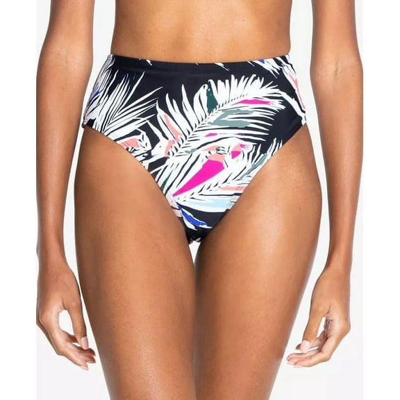 Rachel Roy BLACK/MULTI Printed High-Waist Bikini Swim Bottom, US Large