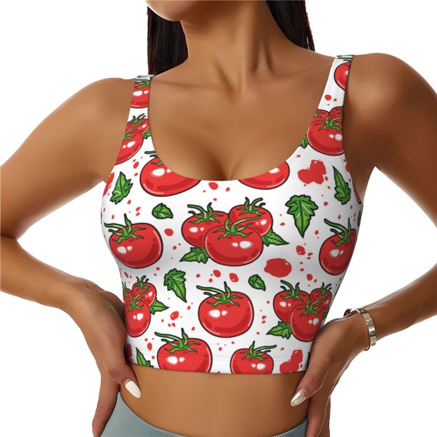 Balery Hand Drawn Tomatoes Sujetadores deportivos con espalda cruzada para mujer, acolchados, sin costuras, de alto impacto, ideales para yoga, gimnasio, entrenamiento y fitness.-Medium