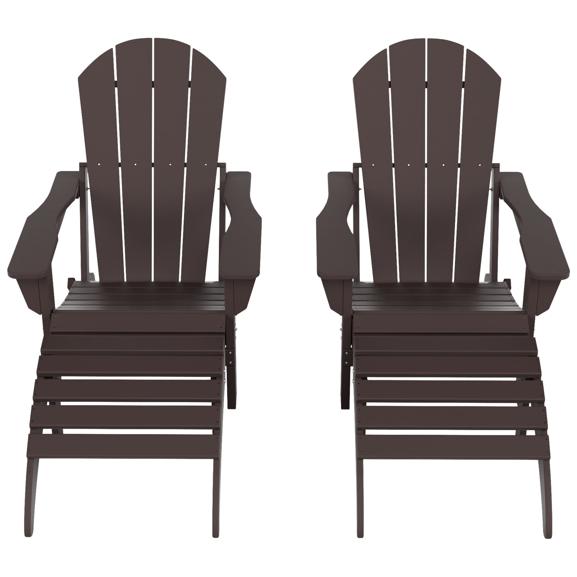 Polytrends  Laguna Hdpe All Weather Outdoor Patio Foldable Adirondack Chairs With Ottomans (5-Piece Set) Dark Brown