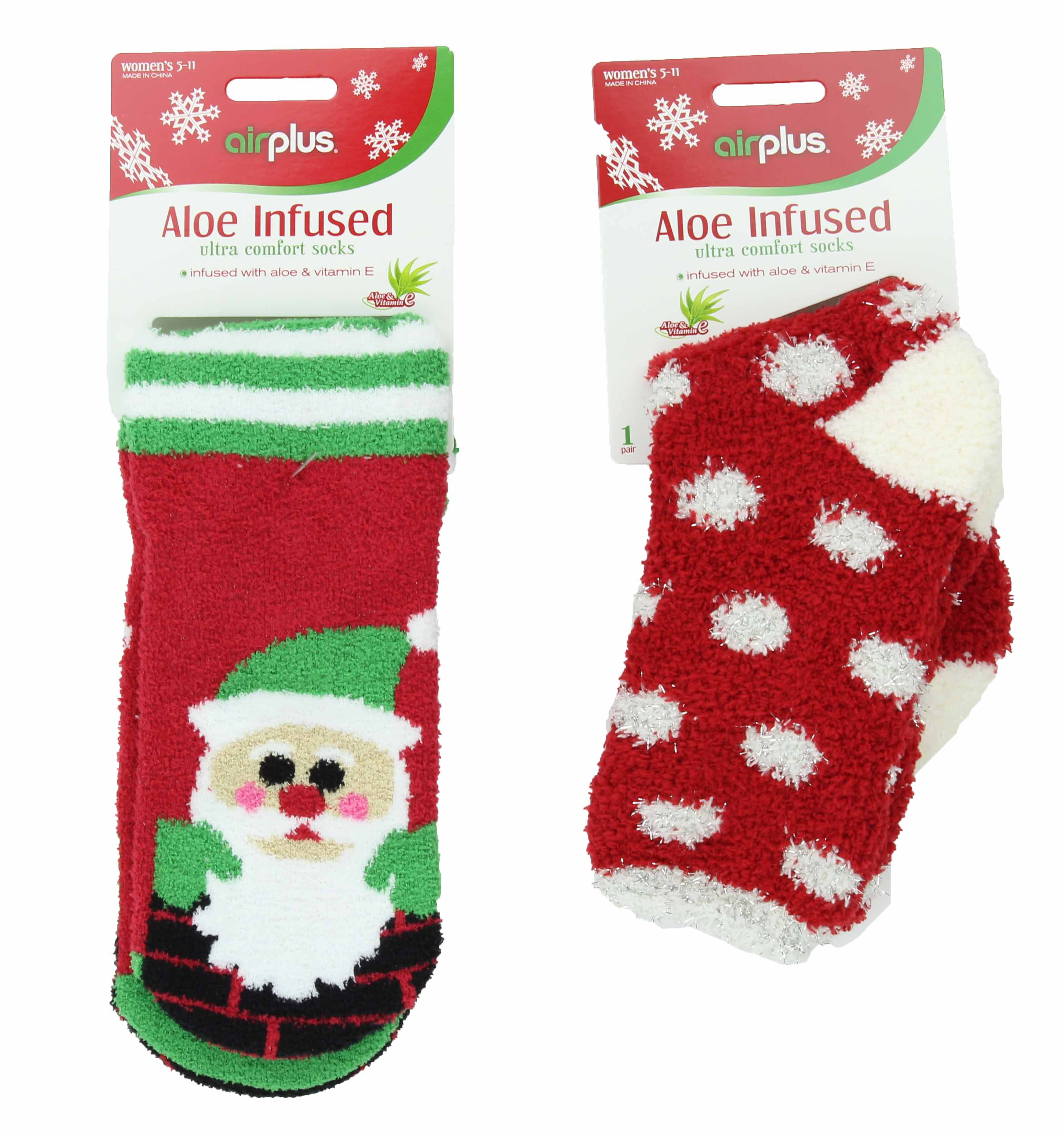 NEW!! Airplus Aloe Infused Womens Red W/Llama Moisturizing Socks Size 5-11.