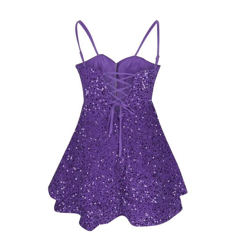 fitted lace wedding dress Luuvis Women Cute Sheath Spaghetti Straps Purple Short Homecoming Dress  with Beading main image 1