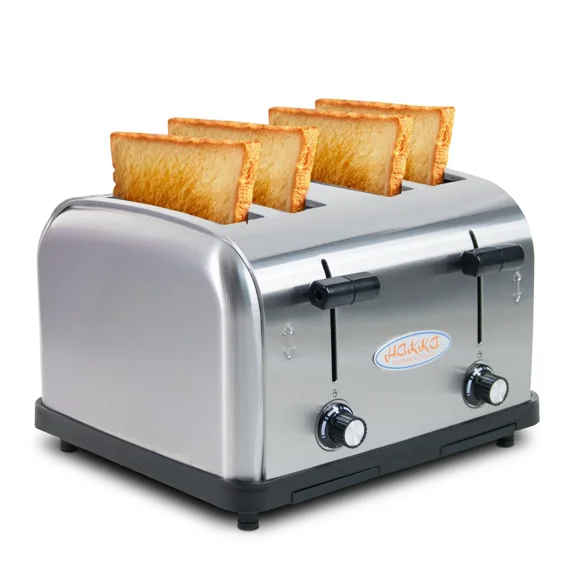 Hakka 4-Slice Commercial Toaster 1800W Stainless Steel with 1.5-Inch Wide Slots and 2 Crumb Trays