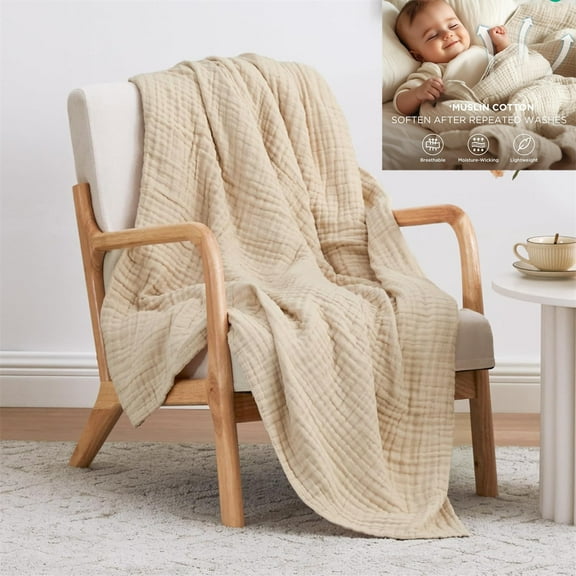 Tutuviw Lightweight Waffle Weave Blanket,6-Layer Breathable and Ultra Soft Summer Throws for Adult,50"x60" Cozy Thin Blanket for Summer & Hot Sleepers,Couch Bed Sofa,Home Decor(Linen Beige)