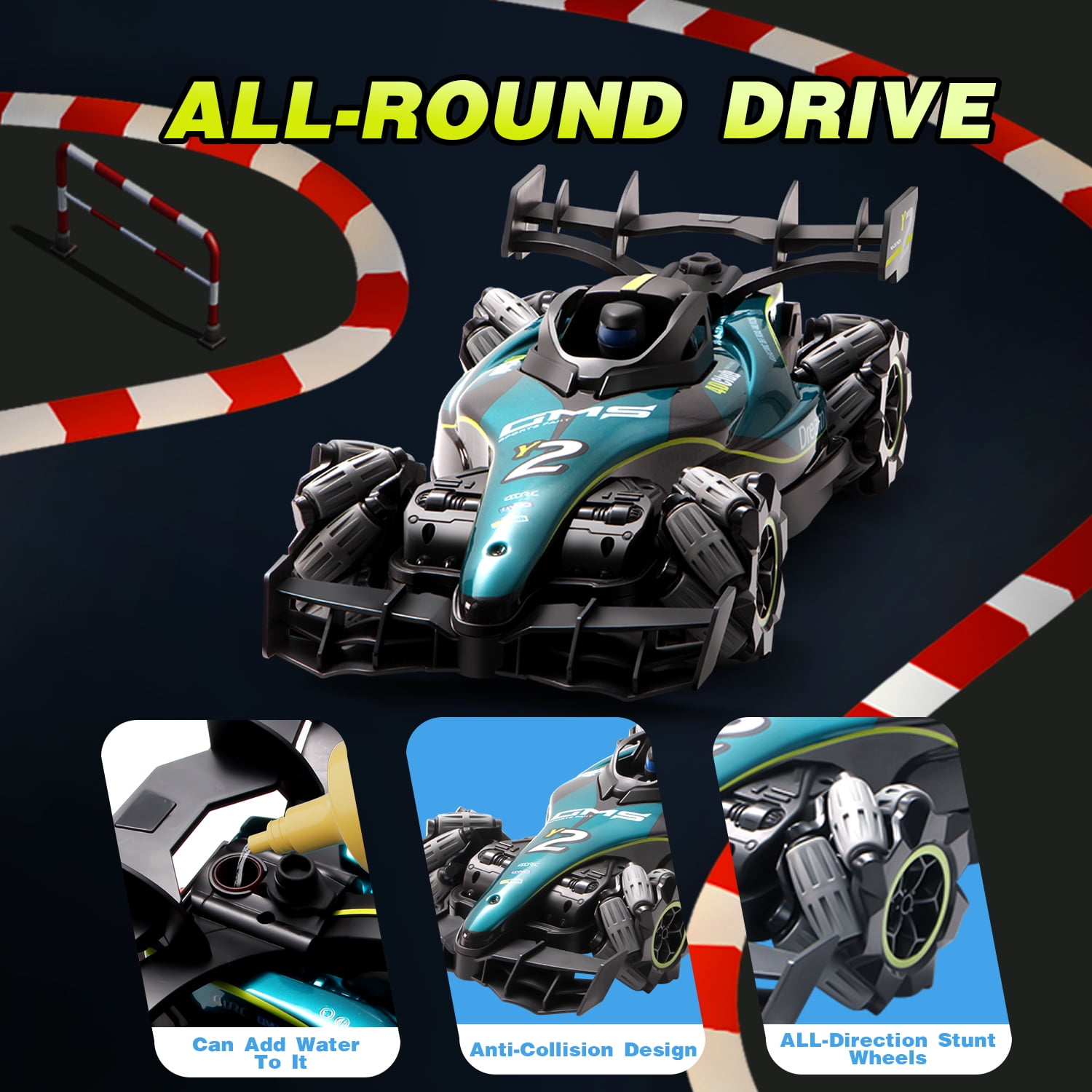 4DRC RC Racing Car, 1:12 4WD Toy Cars Buggy 2.4Ghz High Speed Remote Control Car Drift Car, Sideways Driving, with Watch Control.for Boys &  Gift for Kids Blue
