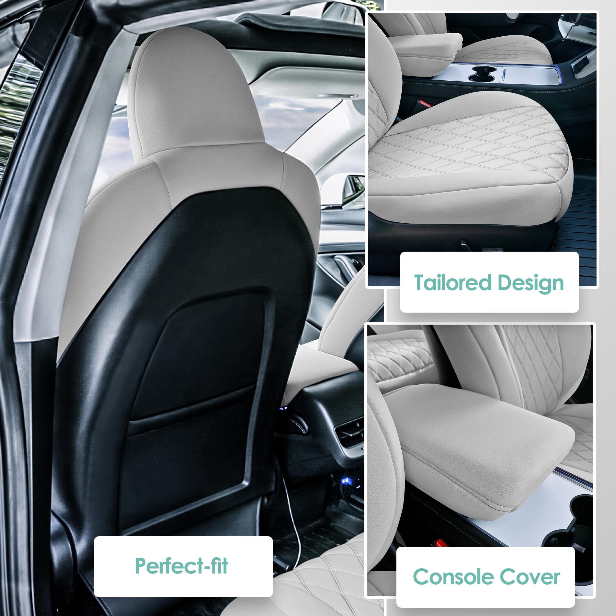 FH Group Neoprene Car Seat Covers 2017-2024 for Tesla Model 3, Custom Fit Front Set Gray with Air Freshener