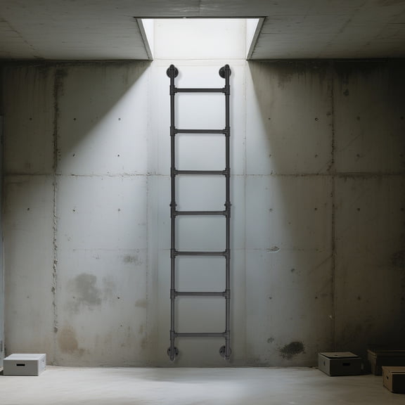 Wall Mounted Ladder 330 lbs Capacity Industrial Pipe Style Ladder Black Iron Bunk Bed Ladder for Lofts, Attics
