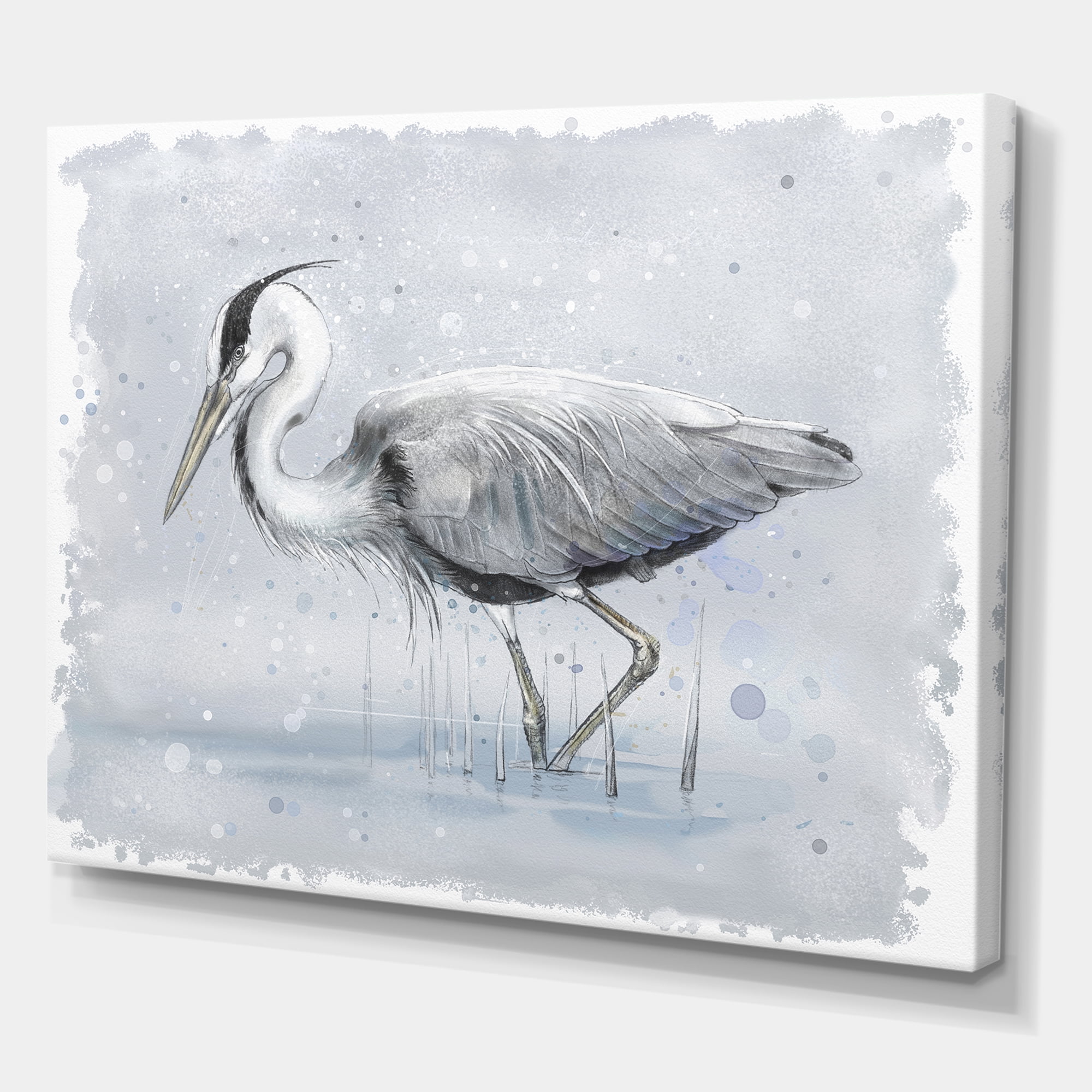 Designart ' Grey Heron Bird In Lake ' Farmhouse Canvas Wall Art Print