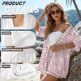thumbnail image 6 of FKEKYI Women's Short Set 2 Piece Summer Outfits Open Front Shirt Top & Shorts with Elastic Waistband Daisy Flower Pink Plaid Print Soft Beachwear Causal Lounge Set Resort Wear, L, 6 of 7