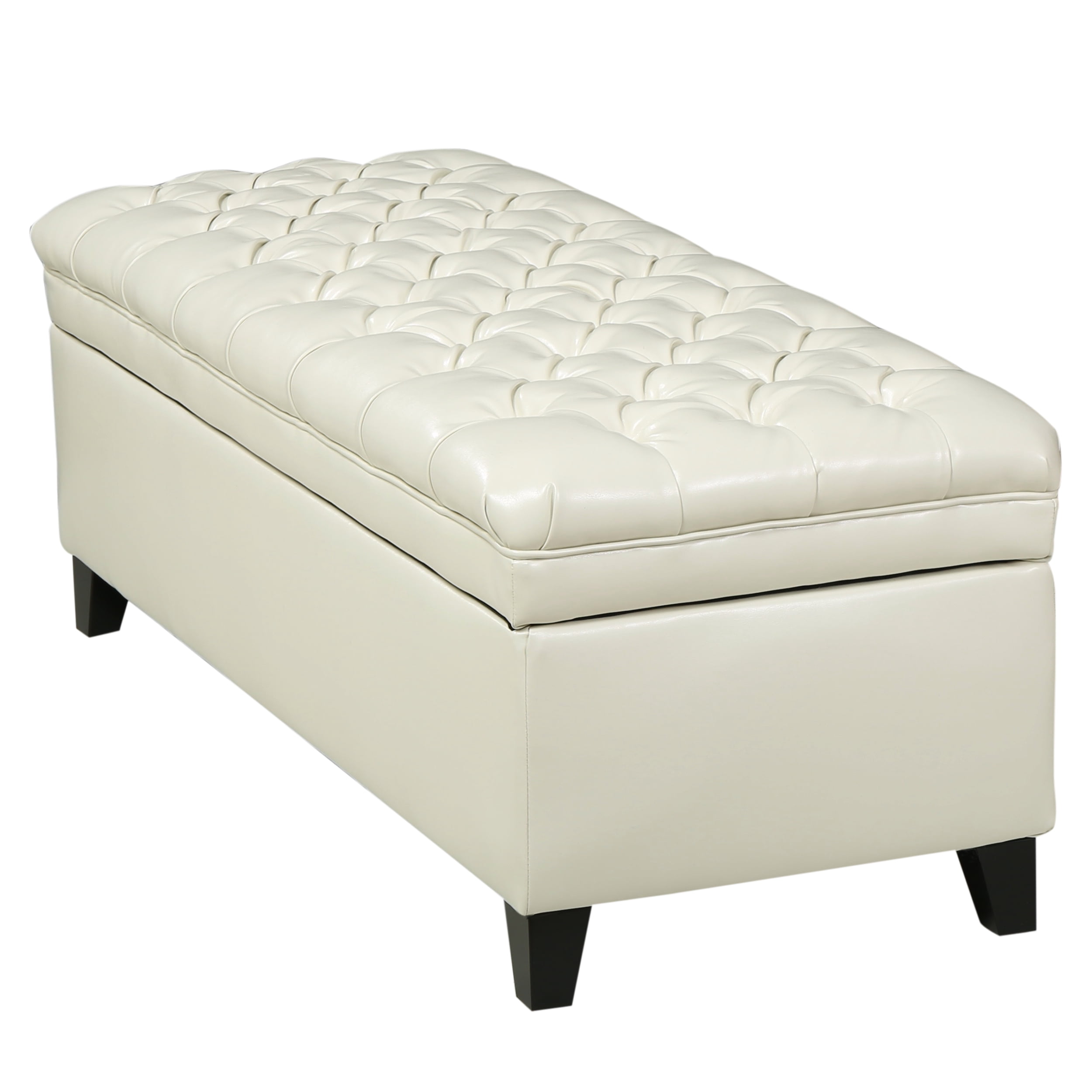 Noble House Jacky Rectangular Faux Leather Lift Top Storage Ottoman, Ivory