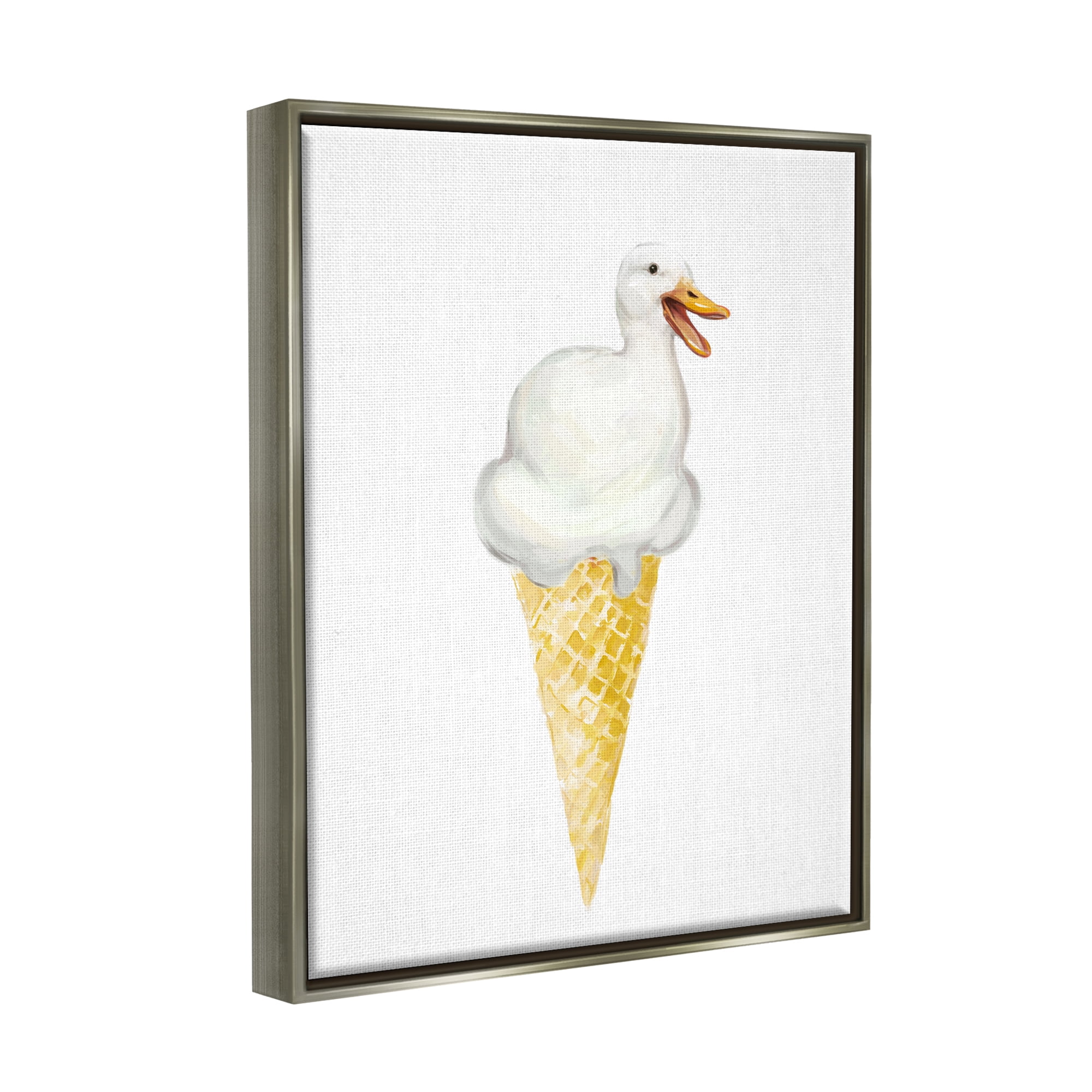 Stupell Industries Duck Ice Cream Cone Animals & Insects Painting Gray Floater Framed Canvas Art Print Wall Art, 17 x 21