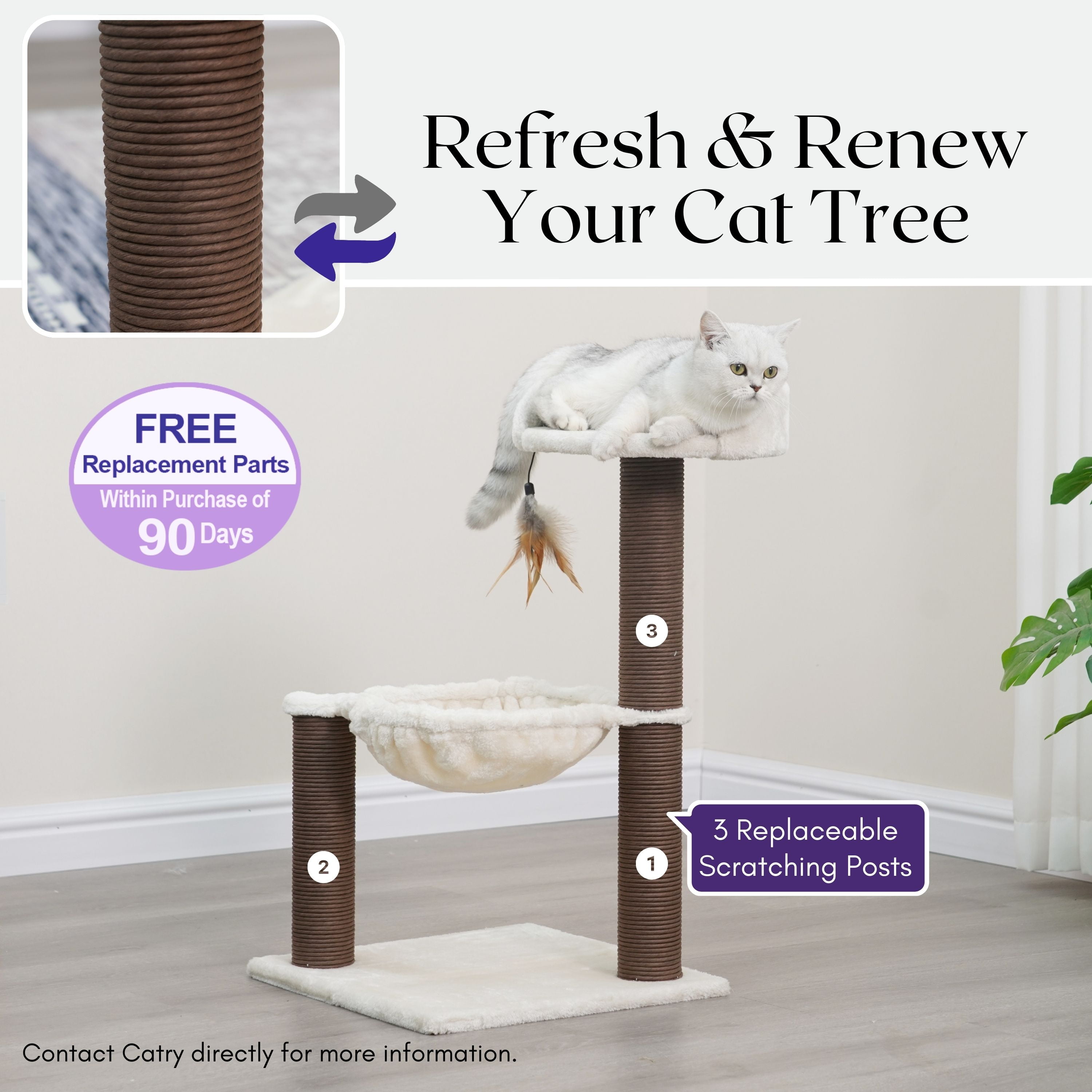 Catry Kitty Play Tower 6-Level Multi-Activity Cat Tree with Flower Perches and Handwoven Baskets