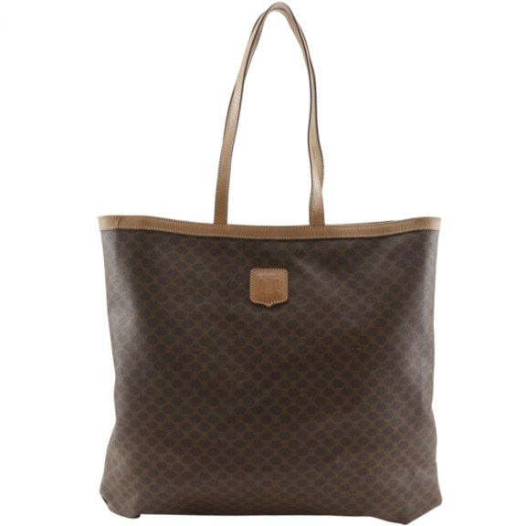 Pre-Owned Celine Old Tote Bag, Macadam Pattern, PVC, Brown, A4 Size, Snap Button, Unisex
